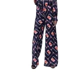 ZARA Wide Leg Pants Geometric Print Navy Orange Pink Black Size XXL